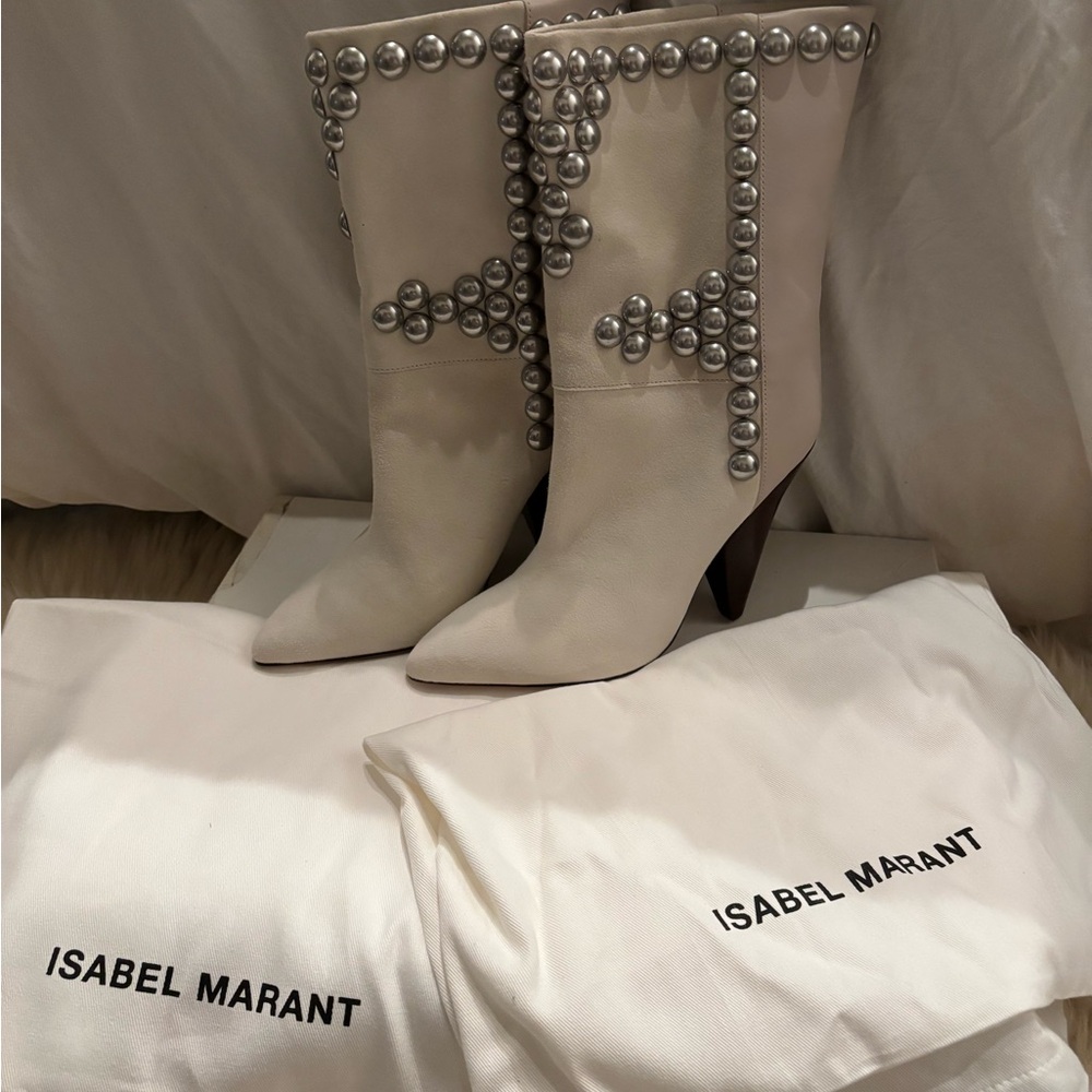 Isabel Marant White Leather and Suede Heeled Boots - Picture 3 of 5